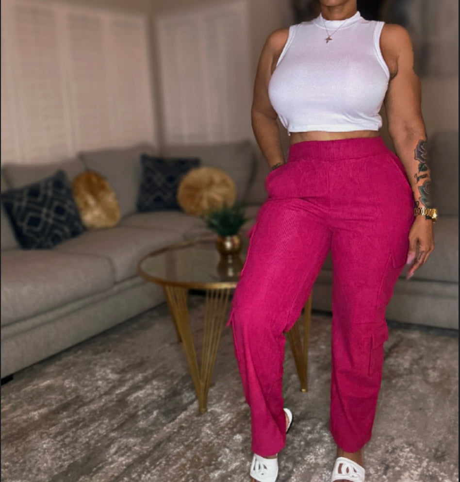 Fuchsia Corduroy “FLEX” Pants