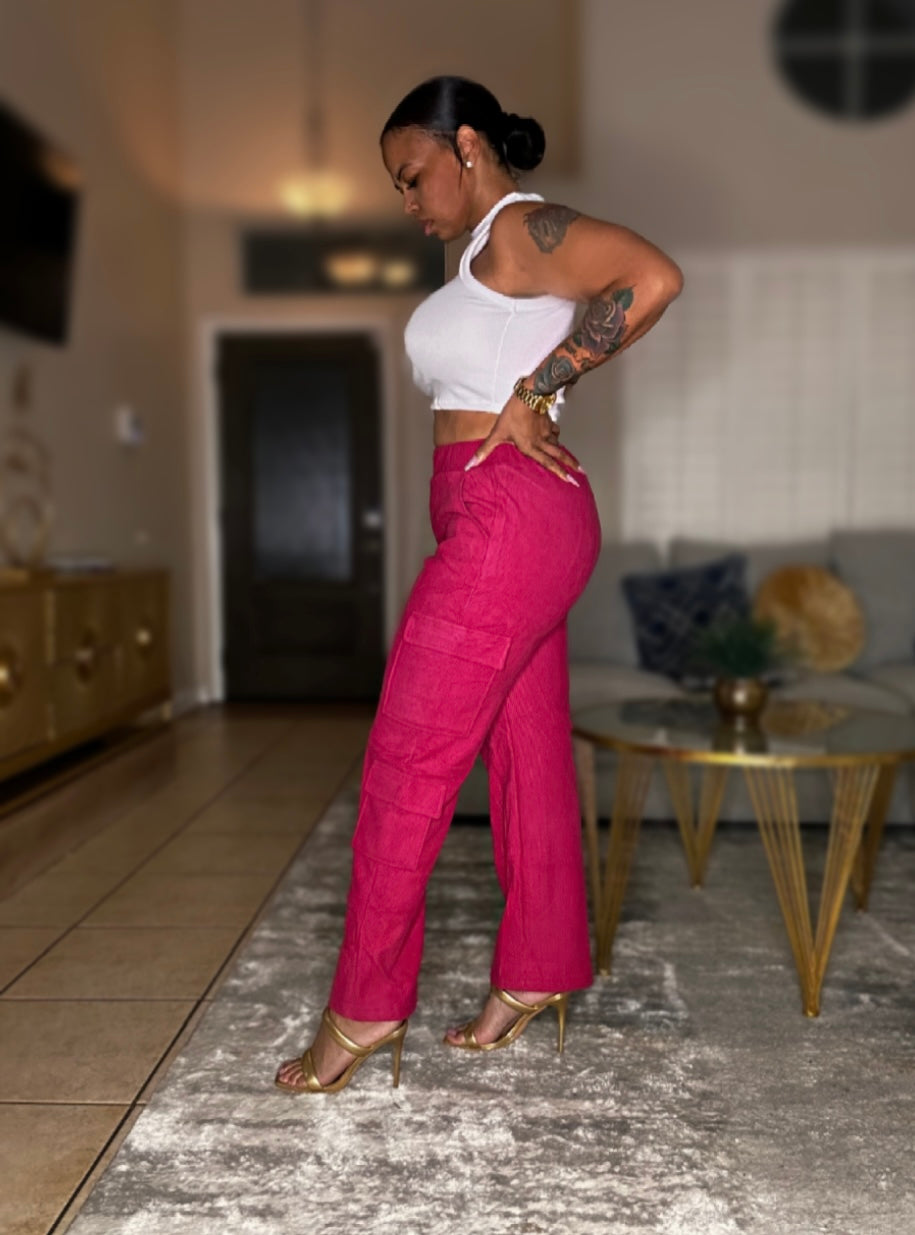Fuchsia Corduroy “FLEX” Pants