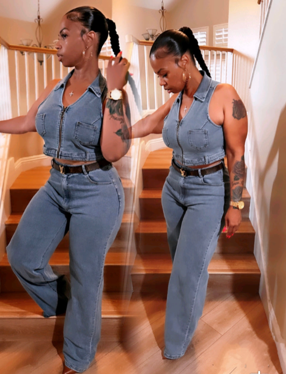 Rich Auntie Denim Pants Set