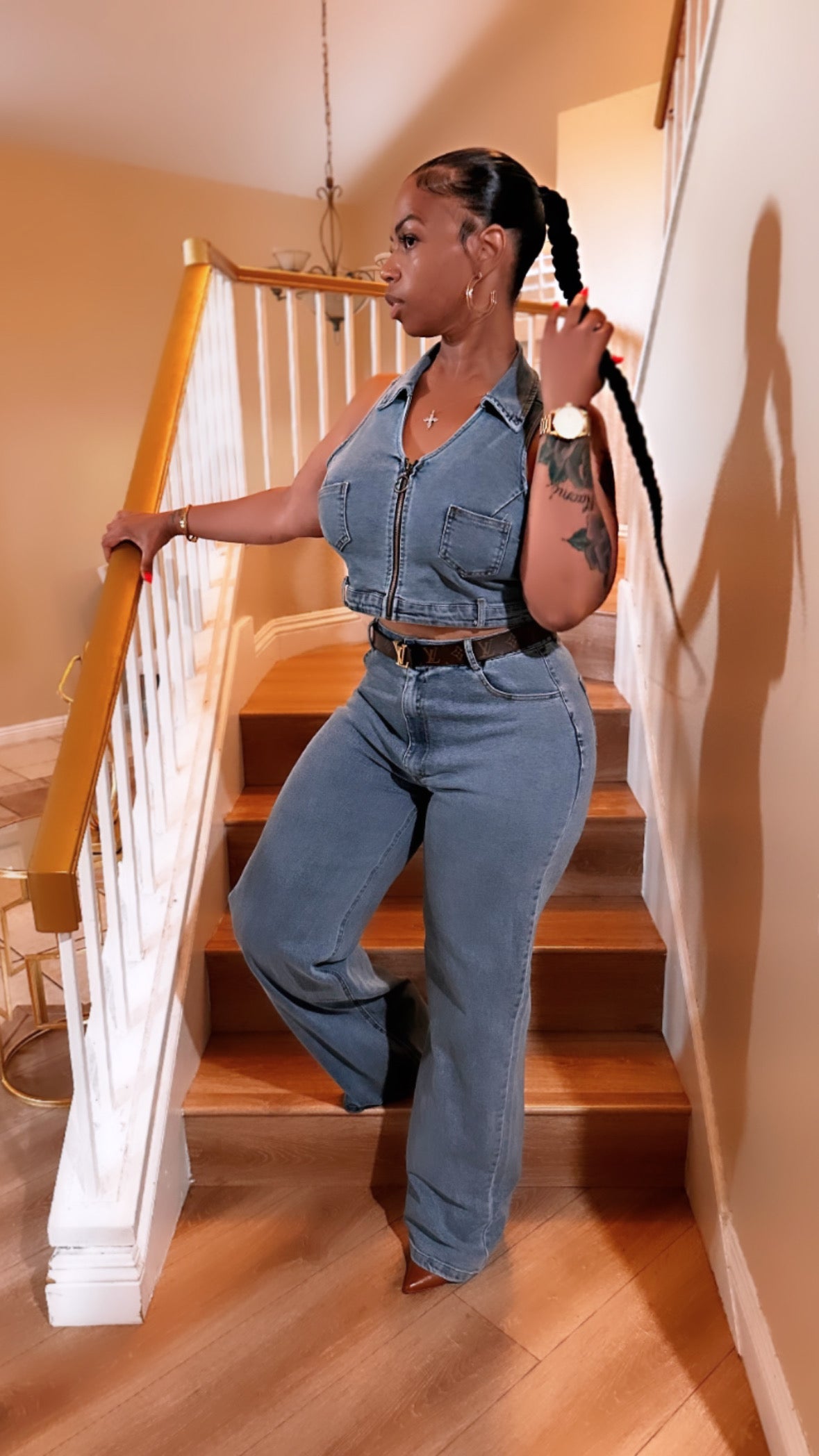 Rich Auntie Denim Pants Set
